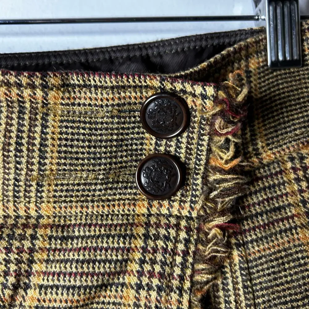 Vintage‎ J. Crew Y2k Houndstooth Schoolgirl Wool Mini Skirt Fringe Womens 4 90s